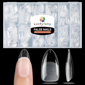 Short Almond Gel x Tips, 504pcs Pre-buff Point Almond Nail Tips Gel x Half Matte Short Almond Acrylic Nails for Nail Salon Almons Shape Press On Nails, 12 Sizes Luckyfairy False Nails C1-Point Almond Rieworkes
