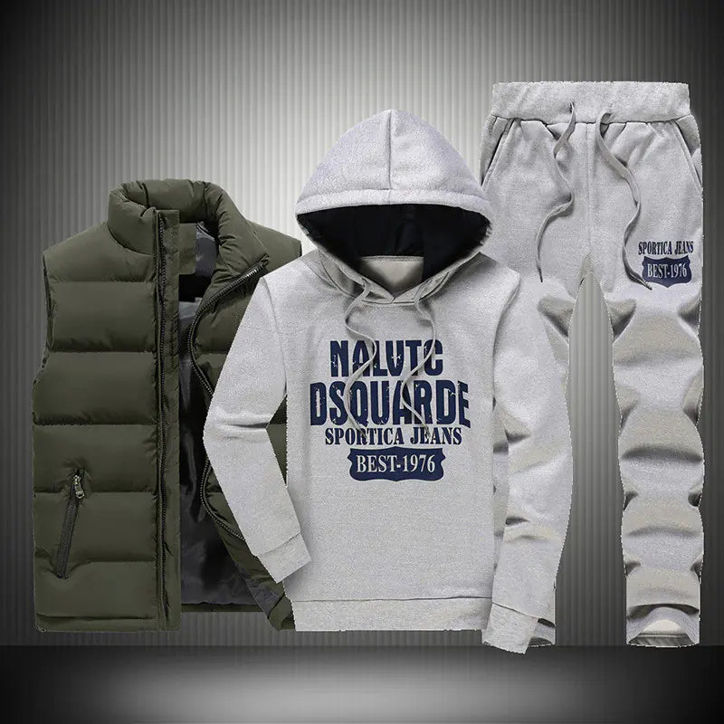 Men's Hooded Sweatshirt and Down Jacket Three-Piece Set Mimarta