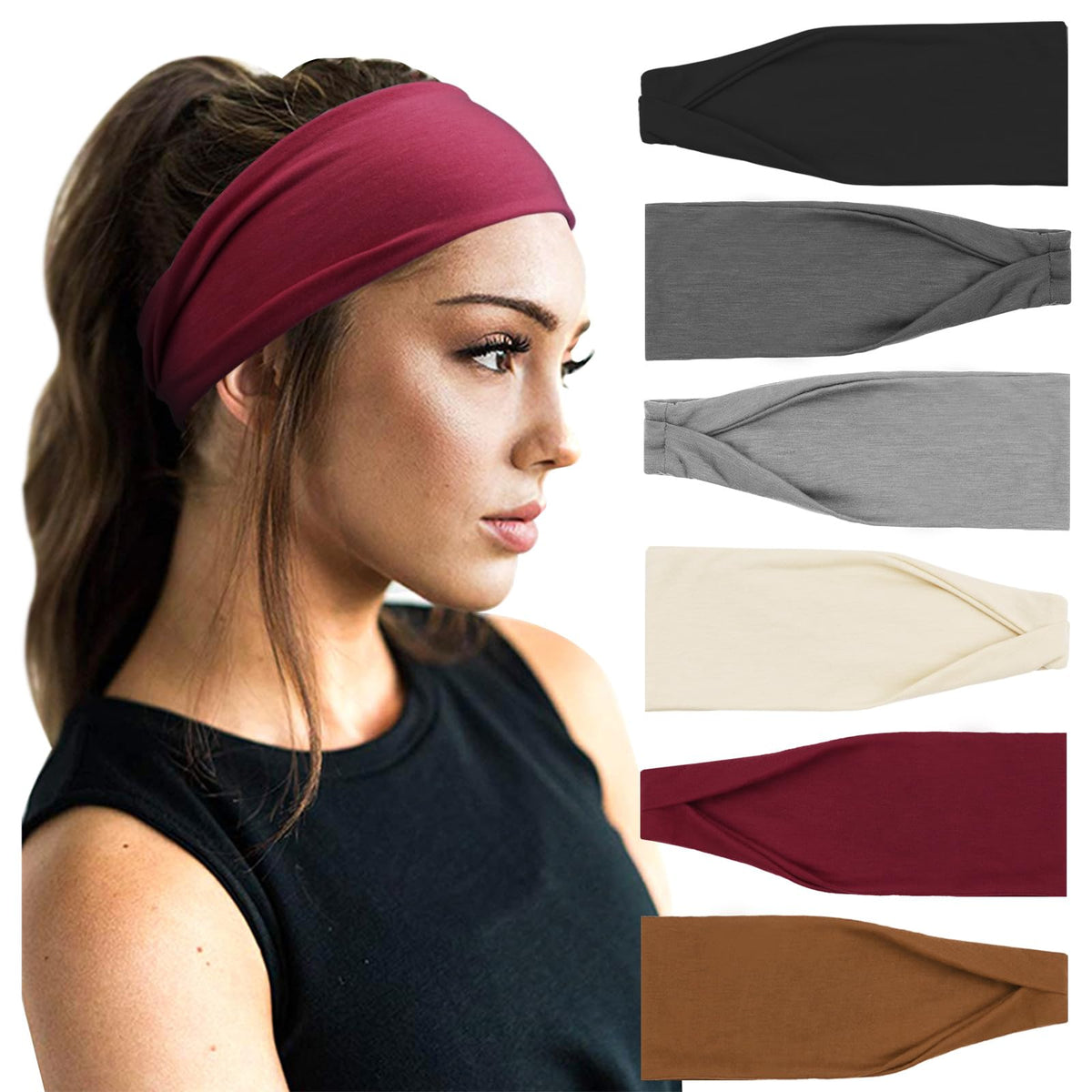 DRESHOW Yoga Sports Headbands for Women Elastic Non-Slip Headbands Workout Running Hair Bands 6 Pack Mimarta