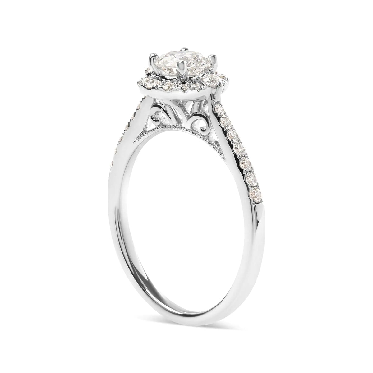 GIA Certified 14k White Gold 4/5 Cttw Diamond Halo Engagement Ring (G-H Color, SI1-SI2 Clarity) Rieworkes