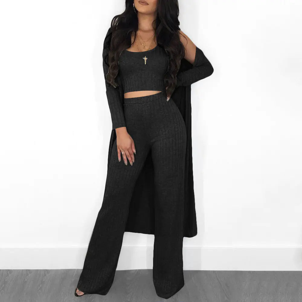 Fashionable Autumn Winter Striped Long Sleeve Set Mimarta