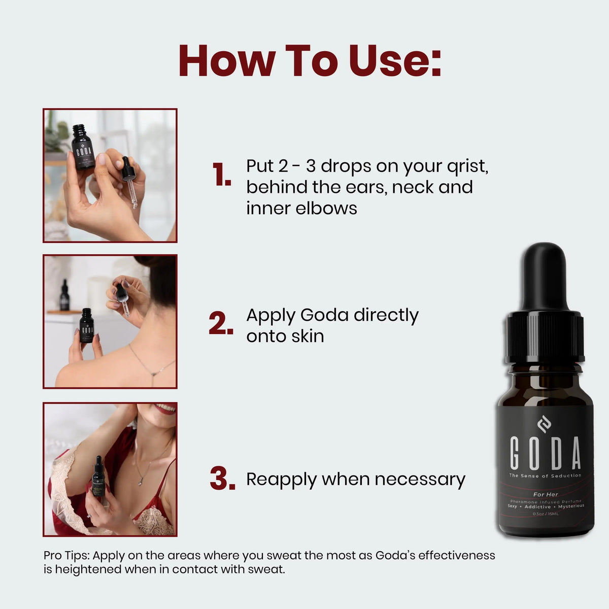 GODA For Her Pheromone Perfume for Women - Long-Lasting Women's Fragrances with Jasmine and Rose - Floral Perfume Oil with Sweet & Spicy Aroma - Vegan & Cruelty-Free Travel Perfume - 15ml/0.50 fl. oz Rieworkes