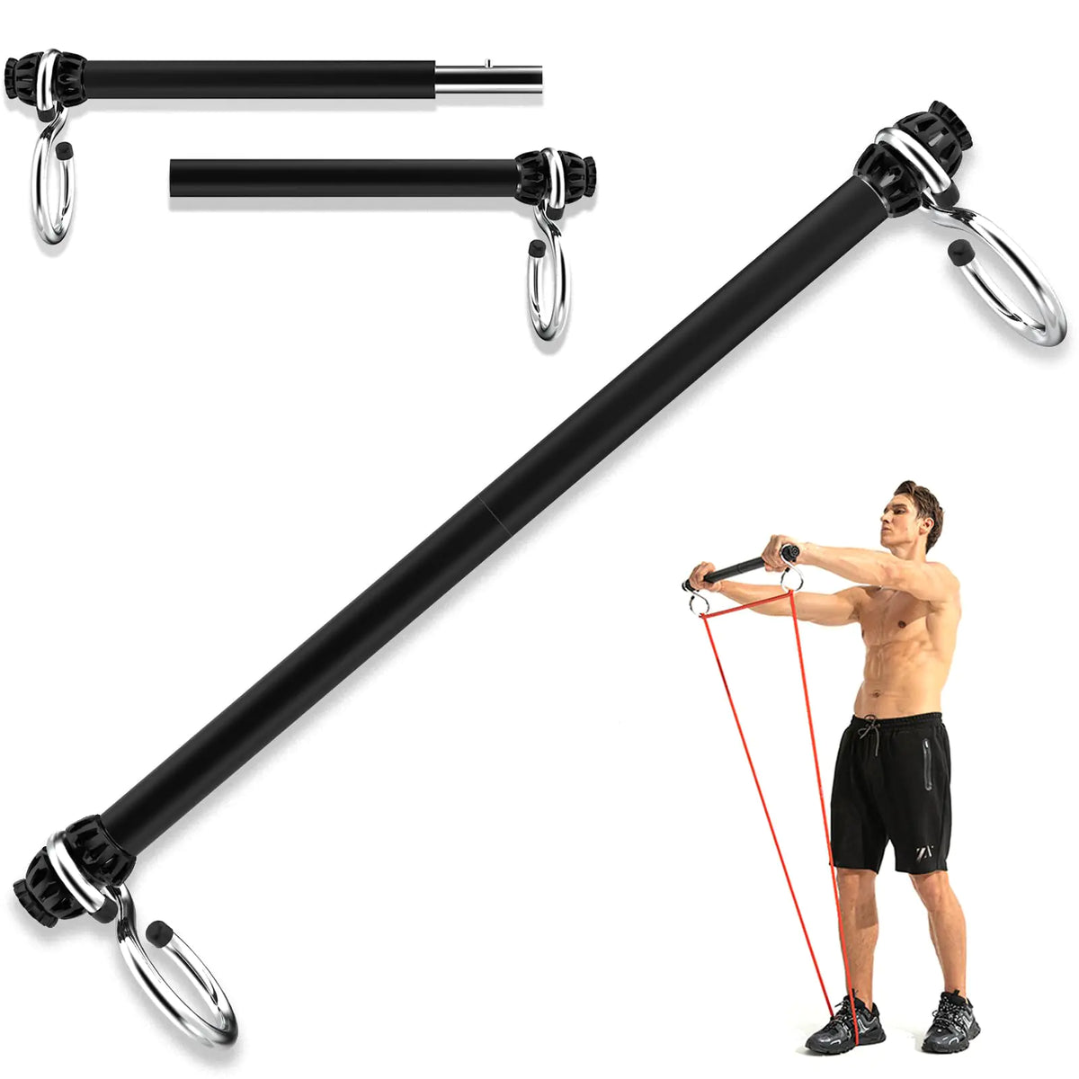 Resistance Band Bar Portable Pilates Bar with Resistance Bands Home Gym Workouts Stick Squat Yoga Pilates Flexbands Kit for Full Body Shaping (25.5 Inch Resistance Band Bar)… Mimarta