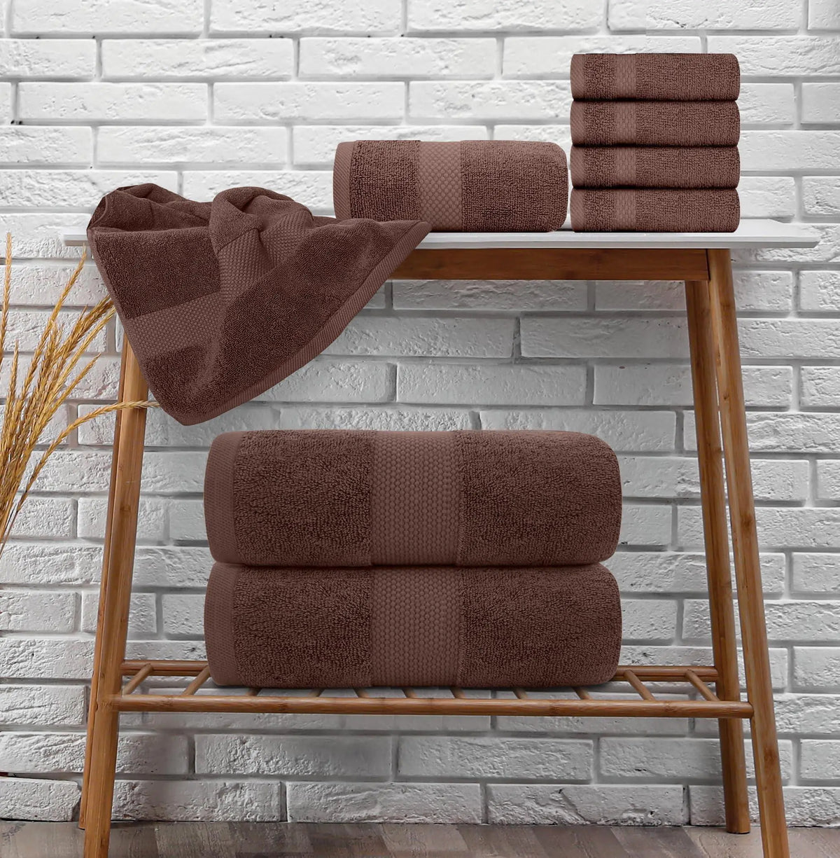 Luxury Brown Bath Towel 8 Piece Set Combed Cotton Hotel Quality Brown Towels Set Rieworkes