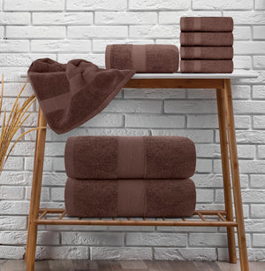 Luxury Brown Bath Towel 8 Piece Set Combed Cotton Hotel Quality Brown Towels Set Rieworkes