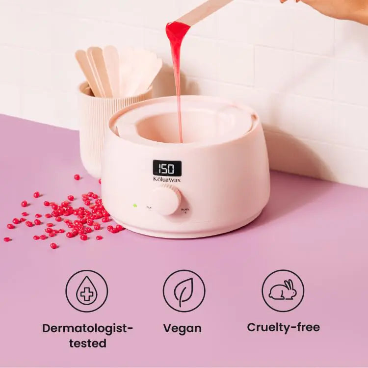KoluaWax Premium Waxing Kit for Women - Hot Melt Wax Warmer for Hair Removal, Eyebrow, Bikini, Legs, Face, Brazilian Wax & More - Machine + 4-Pack Hard Wax Beads + Accessories, Blush Rieworkes
