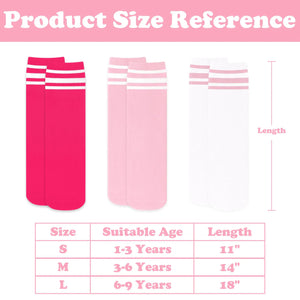 Toddler Soccer Socks Kids Soccer Socks Youth Soccer Socks Kids Baseball Socks Girls Softball Socks Boys Football Socks 6-9 Years 3 Pack Pink/White, Hot Pink/White, White/Pink Rieworkes