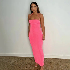 Open Back Slim Cami Strap Long Dresses Rieworkes