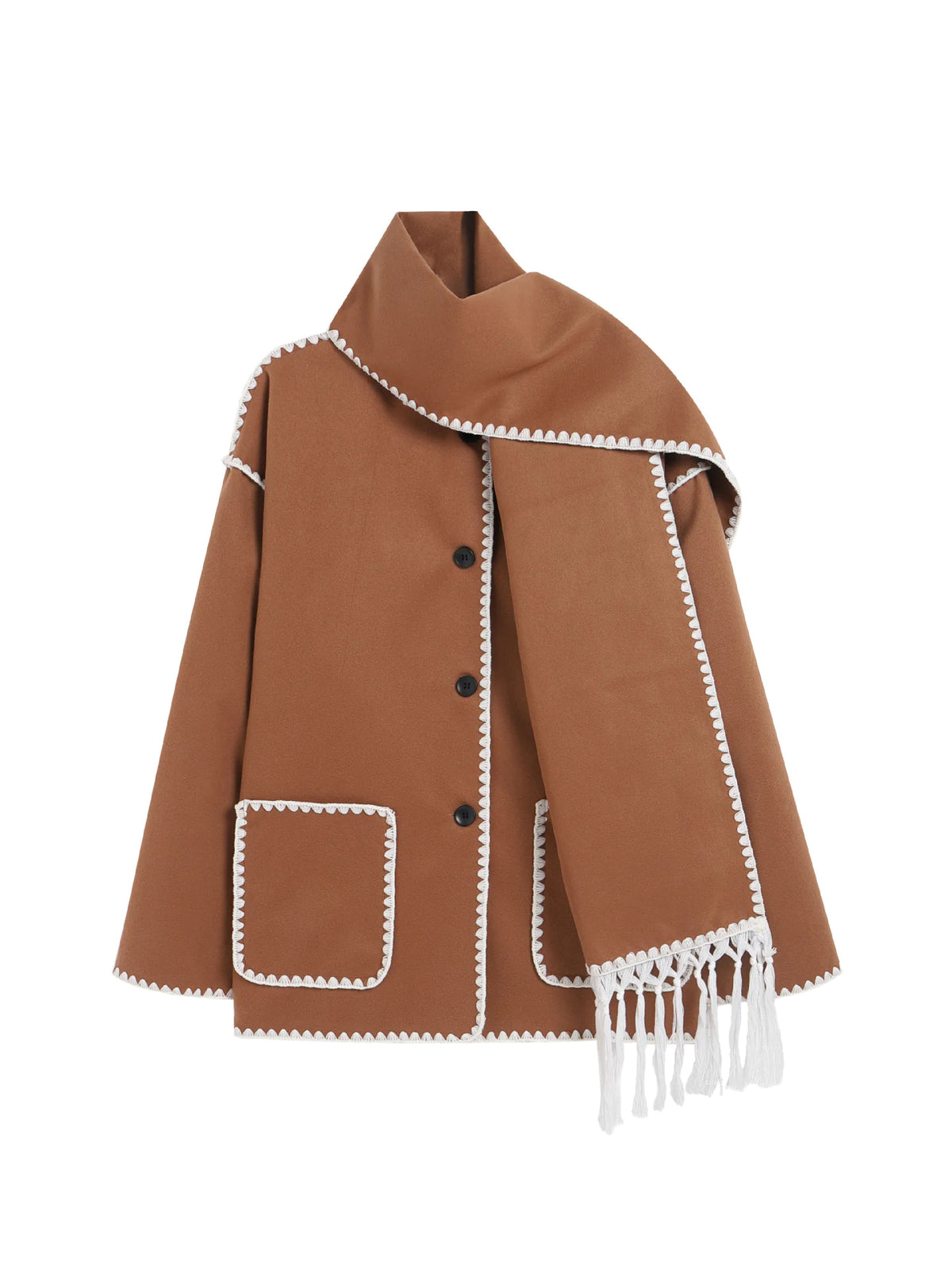 Women's Thick Woolen Coat with Scarf Rieworkes