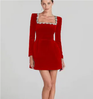 Chloe™ Elegant Summer Long Sleeve Dress with Rhinestones Rieworkes