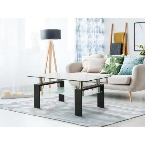 Rectangle Black Glass Coffee Table, Clear Coffee Table, Modern Side Center Tables For Living Room, Living Room Furniture Rieworkes