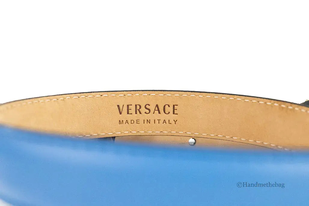 Versace DV Blue Leather Slim 20mm Adjustable Medusa Belt Mimarta