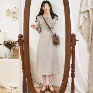 2020 Korean Style Long Sleeve Checkered Dress Mimarta