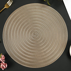 Mabbcoo Round Placemats Set of 4 15 Inch Vinyl Placemats Hollow Out Washable and Wipeable Gold Circle Place Mats Dining Table Mats for Anniversary Dinner Kitchen Decorations Rieworkes