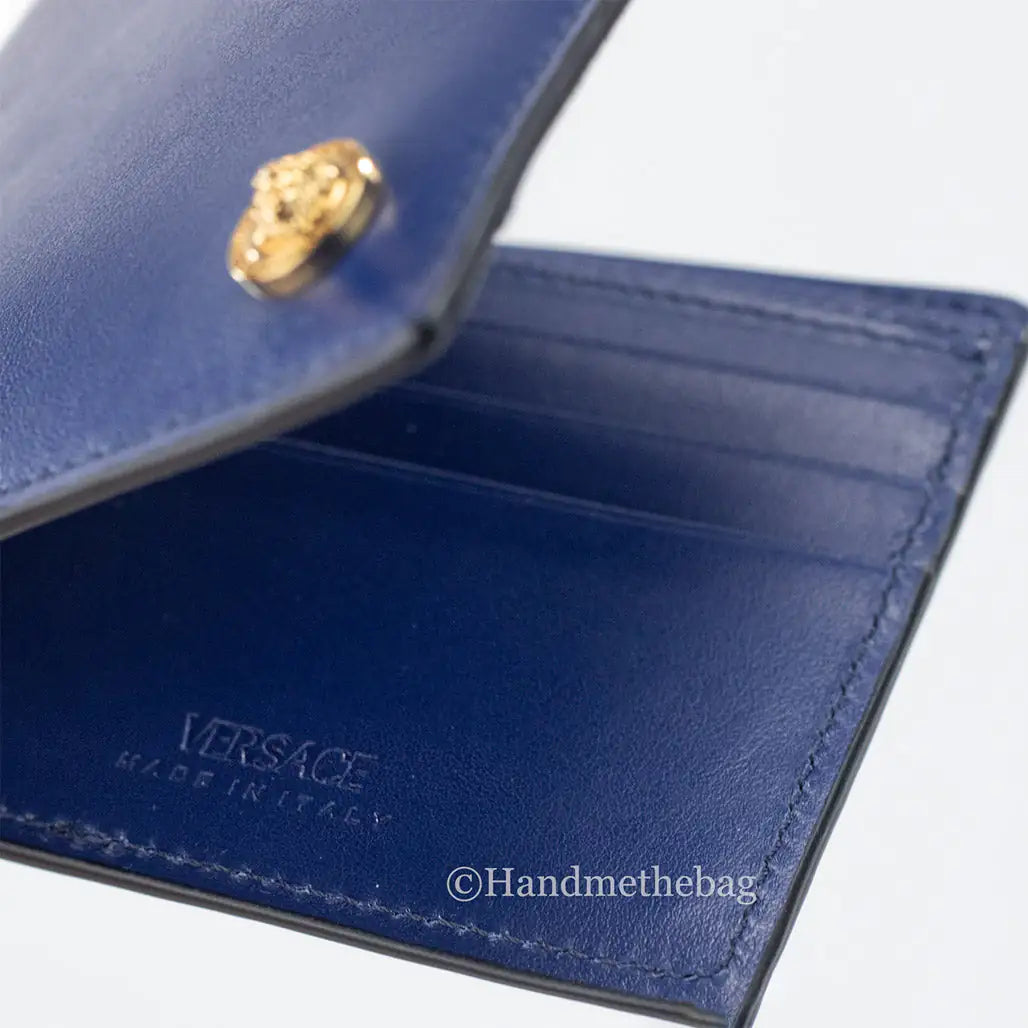 Versace Navy Smooth Leather Medusa Bifold Wallet Mimarta