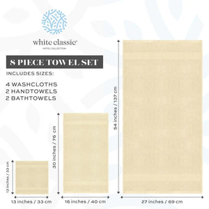 Luxury Beige Bath Towel Set 8 Pcs Combed Cotton Hotel Quality Absorbent Beige Rieworkes