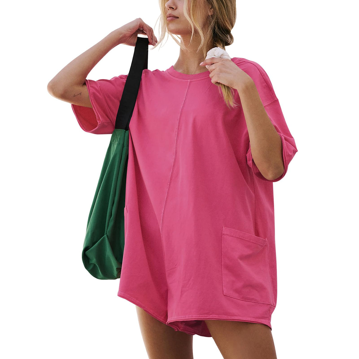 Balimtoy Rompers for Women Summer Oversized Athletic Overalls Workout Hot Shot Tee Romper Casual Jumpsuits Hot Pink S Mimarta