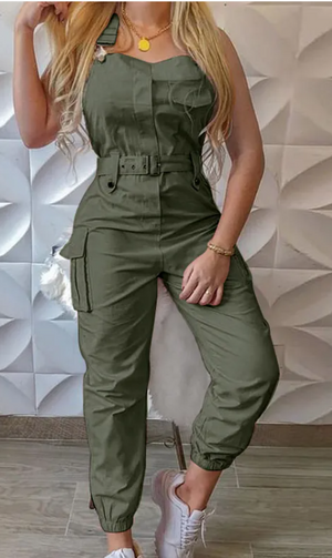 Women's Fashion Work Clothes Jumpsuit Belt Sleeveless Mimarta