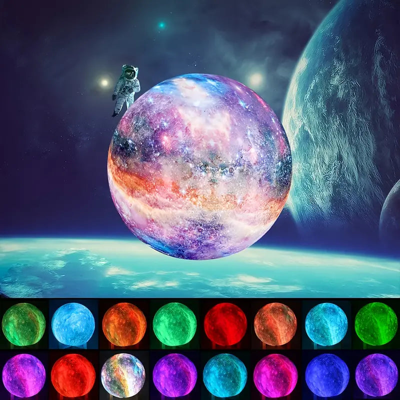 16-Color 3D LED Moon Light with Stand - Night Light Mimarta