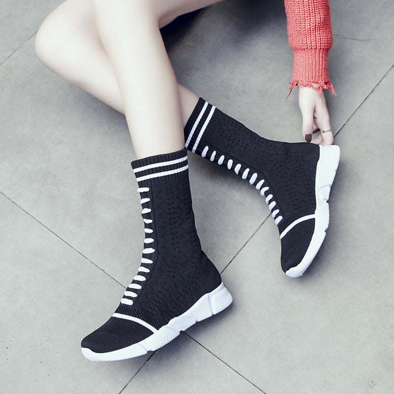 Autumn European Style Chunky Sole Knit Boots for Women Mimarta