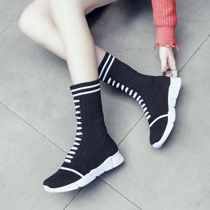 Autumn European Style Chunky Sole Knit Boots for Women Mimarta