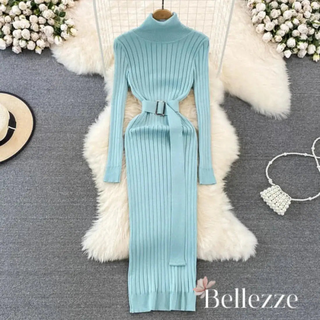 Turtleneck Sexy Wrap Hips Knitted Dresses Rieworkes