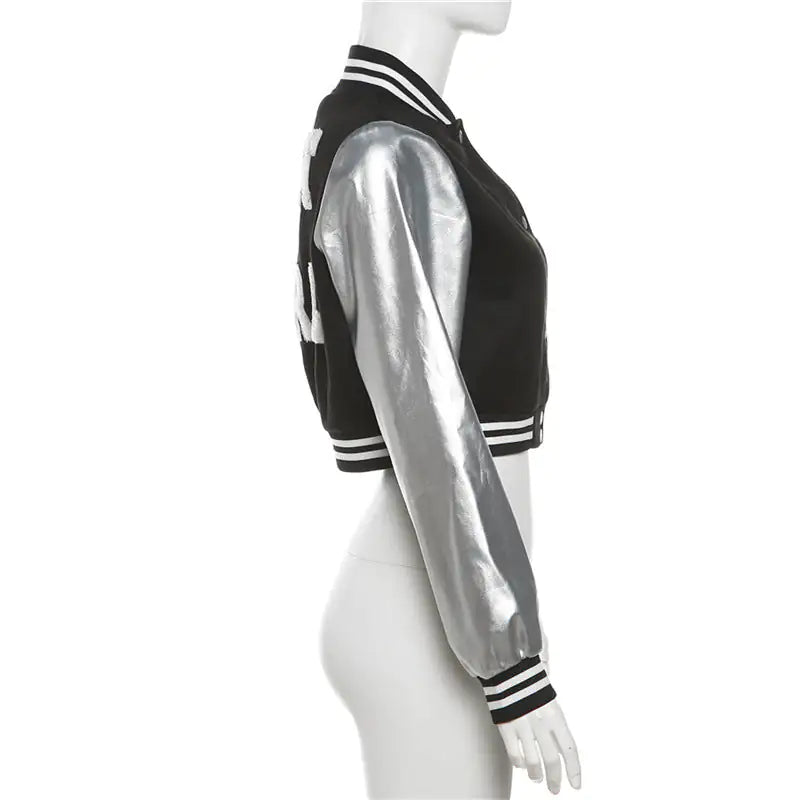 Metallic Cropped Varsity Jacket Rieworkes