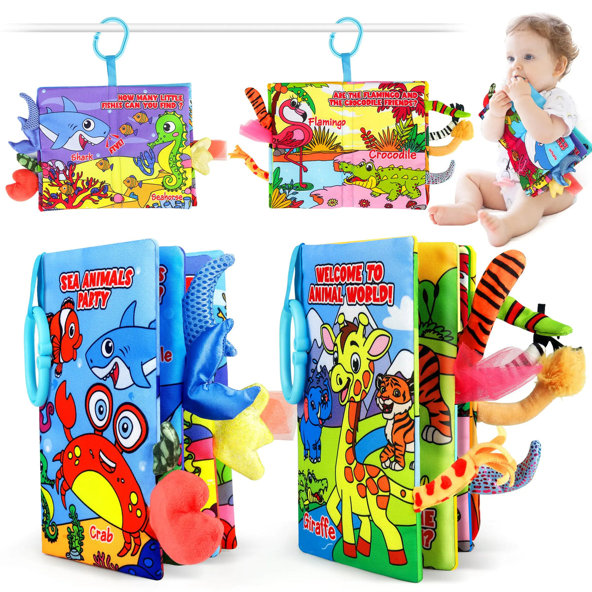 Vanmor Soft Baby Books for 0-18 Month Olds – 2PCS Crinkle Cloth Books with Forest & Ocean Themes Tummy Time Toys for Infants Sensory Books for Babies Ideal Christmas Mimarta