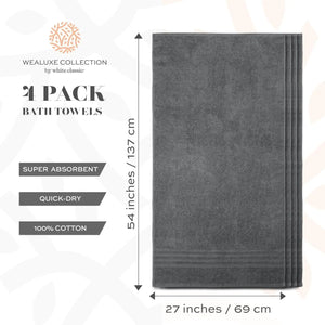 Wealuxe Grey Bath Towels Set of 4 Cotton 27x54 Inch Body Towel for Hotel Gym Rieworkes