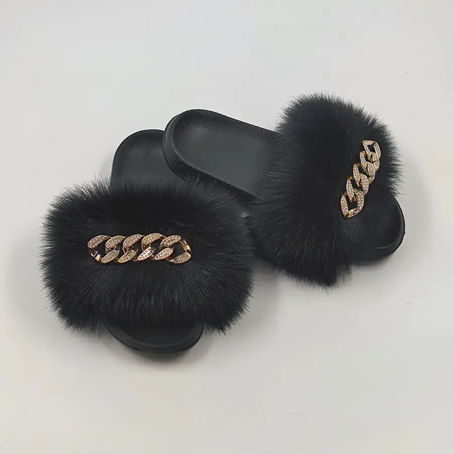Plush Imitation Fox Fur Flip Flops Fashion Slippers Rieworkes