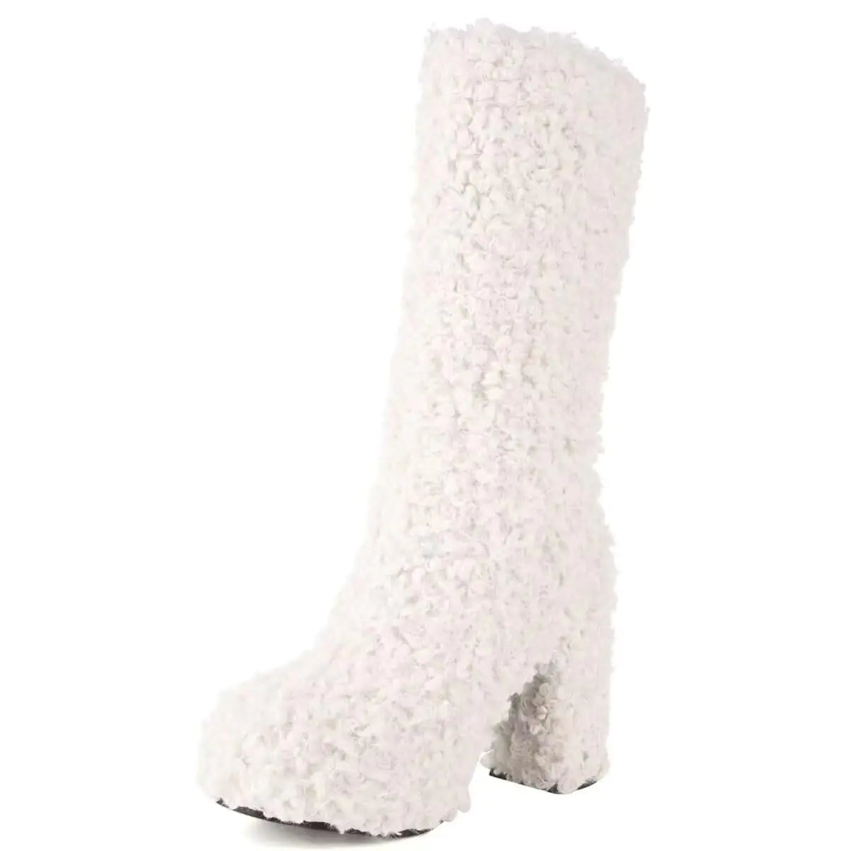 KISSASA Mid Calf Fluffy Furry Boots Warm Platform Chunky High Heel Pull On Boots Fashion Winter Boots White US10 Mimarta