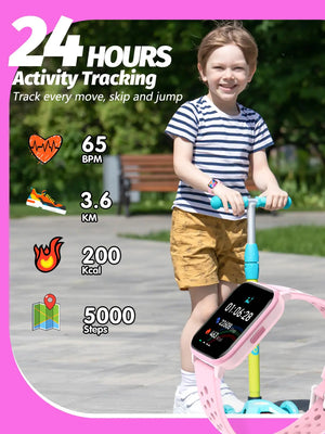 Kids Smart Watch Girls Boys, Smart Watch for Kids Game Smart Watch Gifts for 4-16 Years Old with Sleep Mode 20 Sports Modes 5 Games Pedometer Birthday Gift for Boys Girls (Pink) Pink Rieworkes
