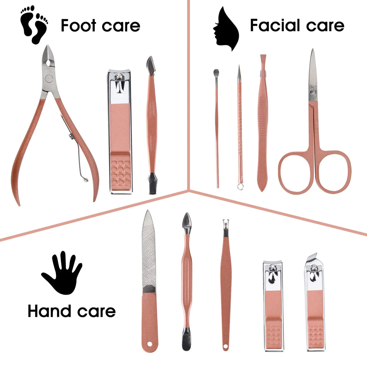 Nail Clippers and Beauty Tool Portable Set, Rose Gold Martensitic Stainless Steel Manicure Set 12 in 1, with Pink Leather Bag, Suitable for Home, Workplace, Outdoor Travel, Gift Giving, Salon. Rieworkes