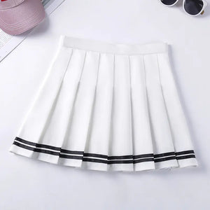 Navy Style Half-Length Striped Elastic Waist Skirt Mimarta