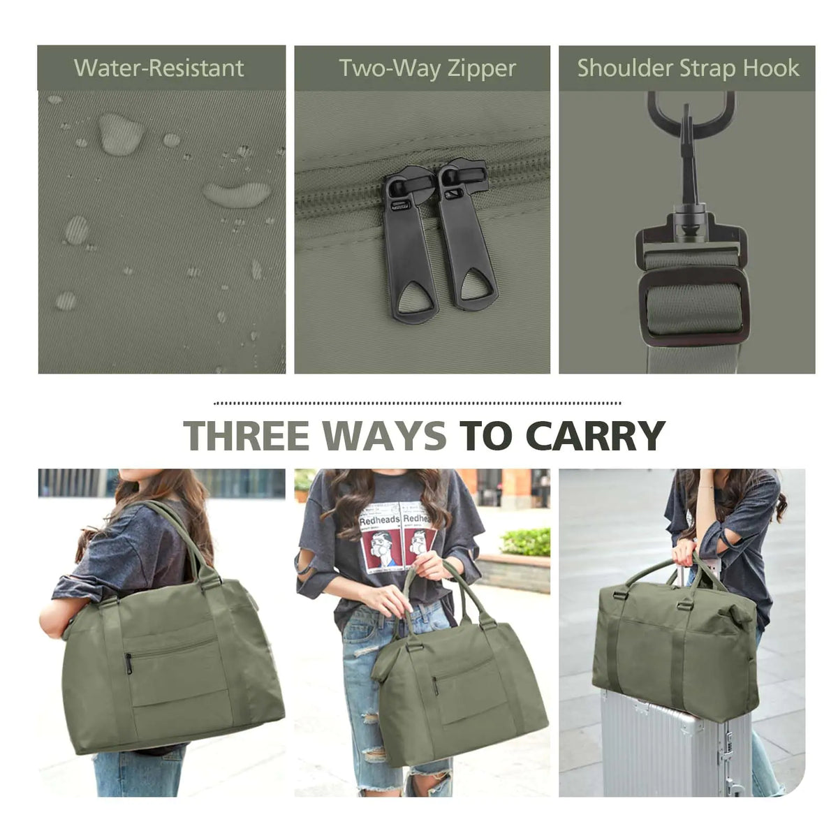 Travel Duffle Bag, Waterproof Weekender Bag Carry On Tote Bags for Women, Travel Essentials Sport Gym Bag for Men, Hospital Bag for Labor and Delivery, Overnight Bag Luggage Bag with Trolley Sleeve 06 Dark Green Rieworkes