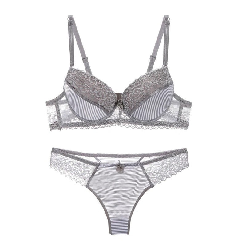 Lace Striped Lingerie Set with Bra and Panties Mimarta