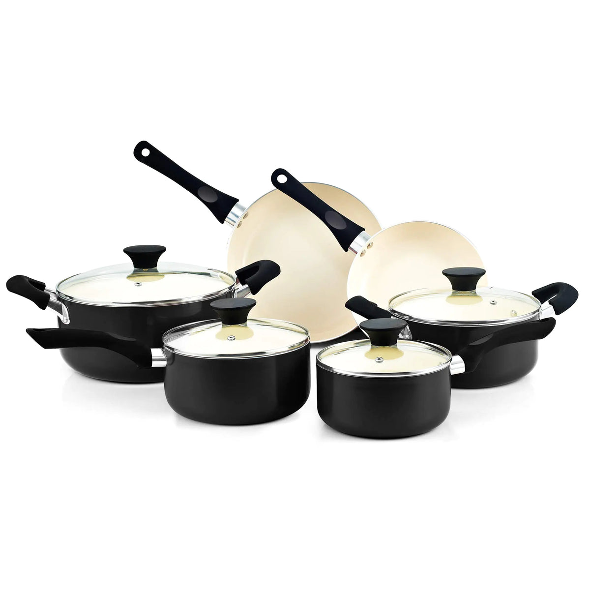 Cook N Home Pots And Pans Set Nonstick 10 Piece Ceramic Cookware Sets Kitchen Non Stick Cooking Set With Saucepans Frying Pans Dutch Oven Pot With Lids Black Rieworkes