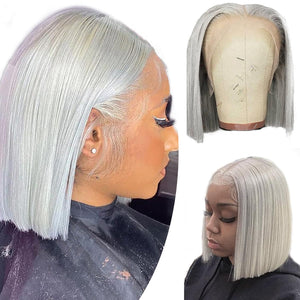 Valiilo 16 Inch Grey Bob Wig Human Hair 13x4 HD Lace Front Wigs Human Hair Pre Plucked with Baby Hair Glueless Bob Wig Human Hair 180% Density Mimarta