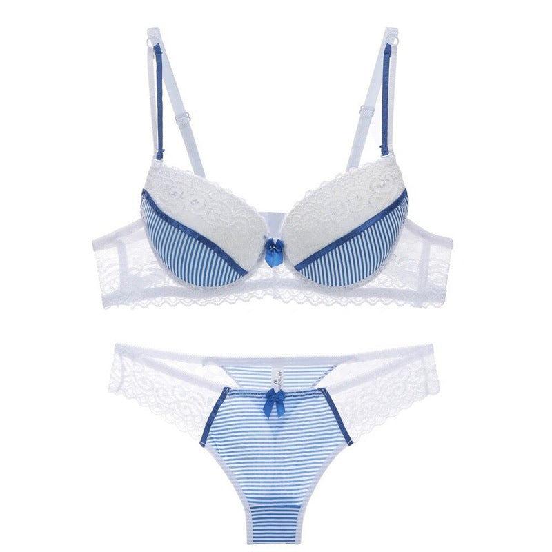 Lace Striped Lingerie Set with Bra and Panties Mimarta