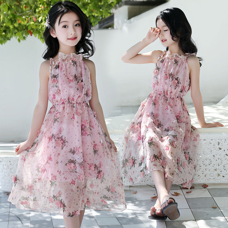 Girls' Bohemian Summer Dress - Floral Beach Maxi Dress Mimarta