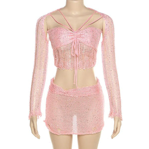 Sweet Like Sugar Distressed Crochet Mini Skirt Set Rieworkes