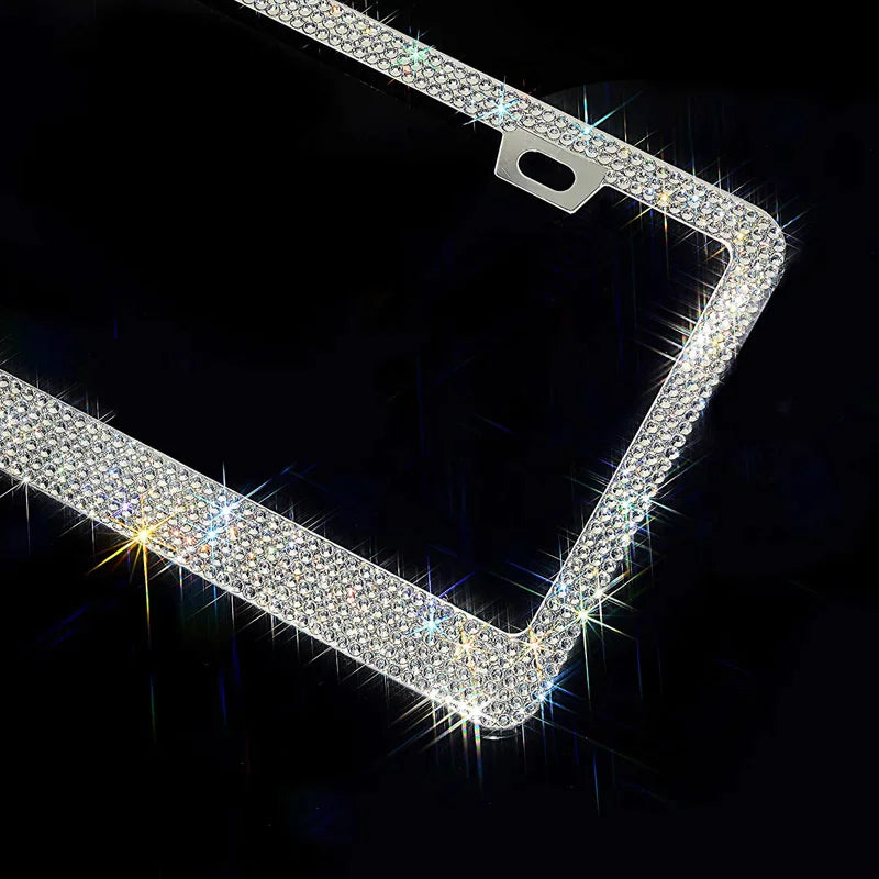 2PCS Bling License Plate Frame Glitter Crystal Sparkling Rhinestone Diamond Caps Rieworkes