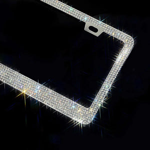 2PCS Bling License Plate Frame Glitter Crystal Sparkling Rhinestone Diamond Caps Rieworkes