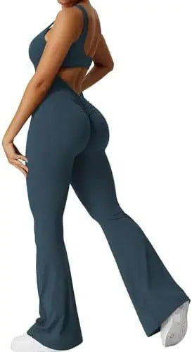 Women Sleeveless Flare Jumpsuits Fitness Yoga Long Pants Rieworkes