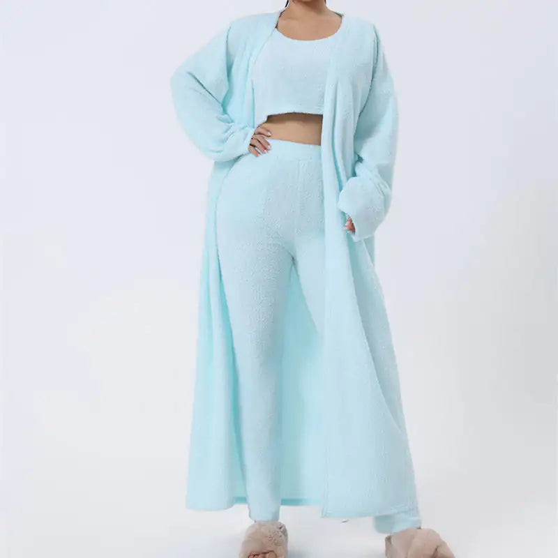 Cozy Pajama Set, 3 Piece Lounge Set, Cute Loungewear, Warm Suit Sets, Matching Set, Lounge Set, 3 Piece Pant Sets, Women Winter Dress Rieworkes