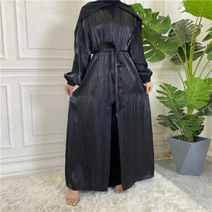 Shiny Silk Lace-Up Cardigan Robe Mimarta
