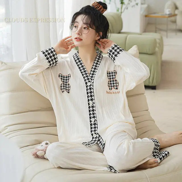 Cartoon Print Polka Dot Pajamas Set for Women Mimarta
