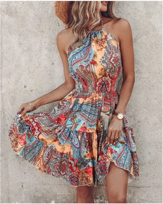 Summer Chic Halter Dress - European & American Print Rieworkes