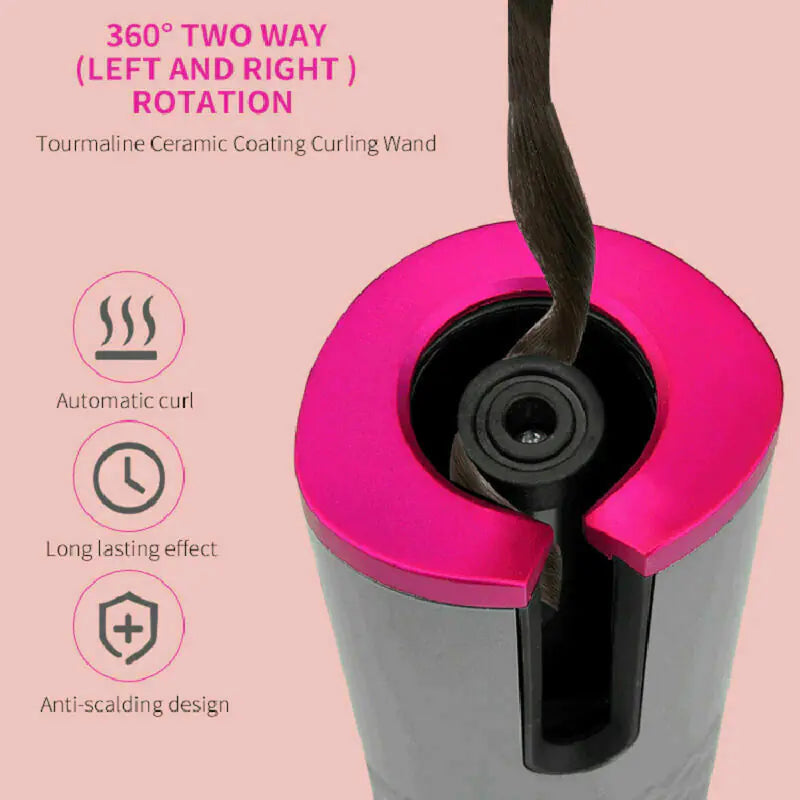 Hair Curler LCD Cordless Auto Rotating Waver Curling Iron Ceramic Wireless USA Rieworkes