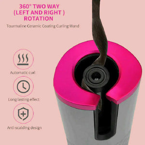 Hair Curler LCD Cordless Auto Rotating Waver Curling Iron Ceramic Wireless USA Rieworkes